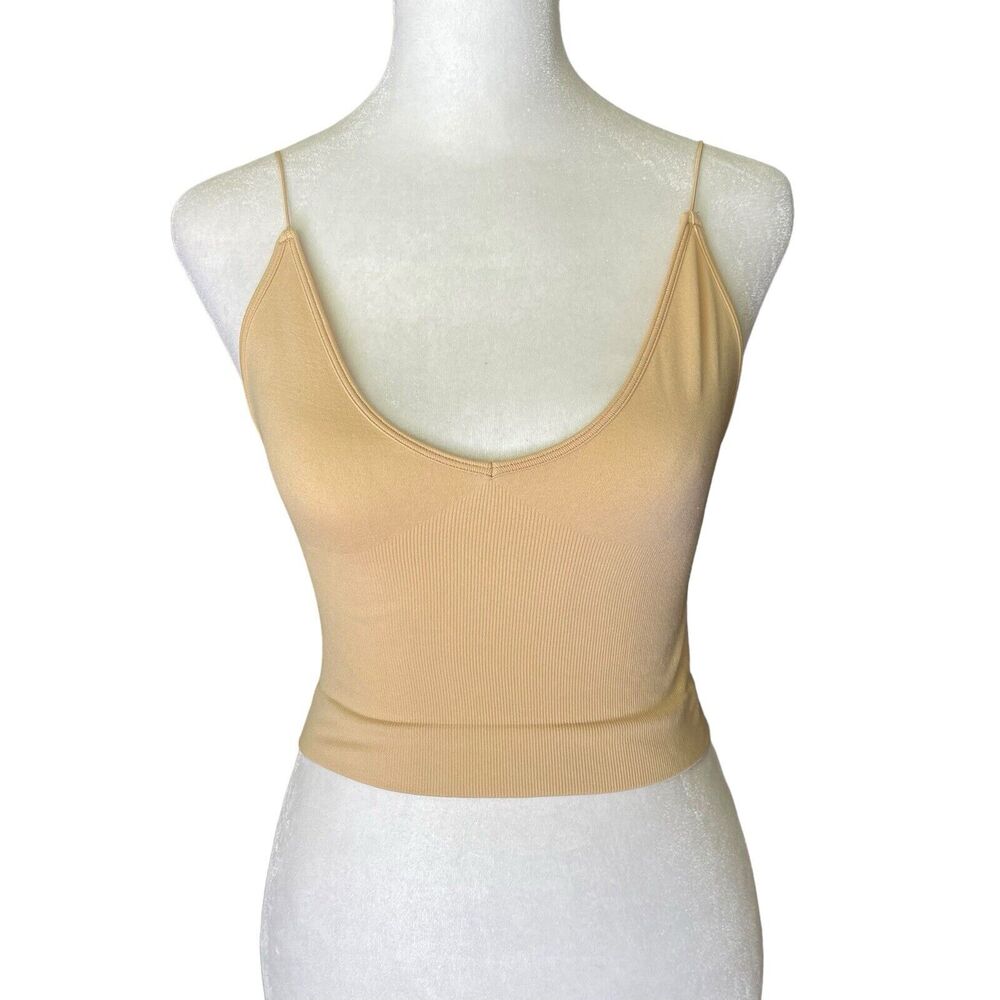 Intimately FP Free People XS Small Bralette Vneck Ribbed Beige Lounge Bra